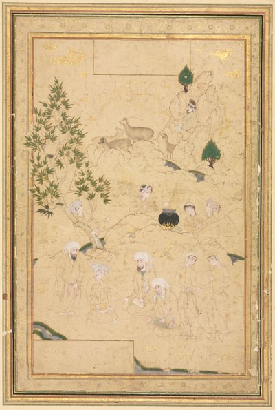 山中野餐，单页插图，约1550-1600年。 作者 穆罕默迪