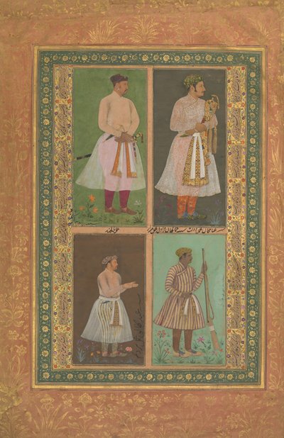 四幅肖像画：左上角 A Raja Perhaps Raja Sarang Rao, by Balchand..., ca. 1610-15 作者 巴尔尚