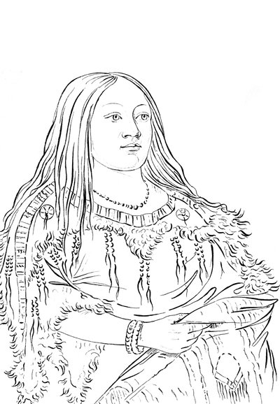 1841年，美国原住民女子肖像。 作者 迈尔斯公司
