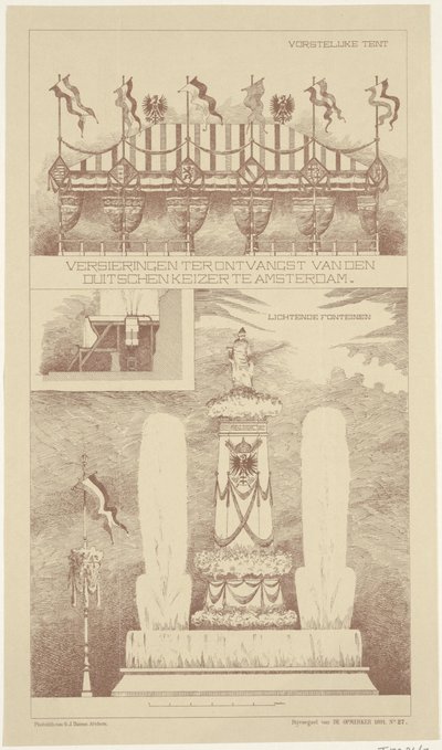 德国皇帝访问阿姆斯特丹时的装饰品，1891 年
欢迎德国皇帝访问阿姆斯特丹的装饰品（物品上有标题） 作者 无名氏