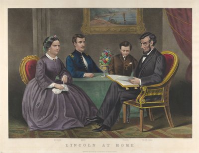 林肯在家，1867年 作者 纳撒尼尔·卡里尔（Nathaniel Currier）
