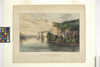 少女岩-密西西比河（手绘彩色石版画） 作者 N. 和 Ives JM (1824 95) 库里尔
