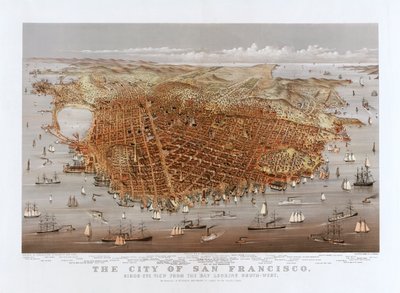 旧金山市》，Currier & Ives，约1878年（彩色平版印刷）。 作者 库里尔和艾夫斯