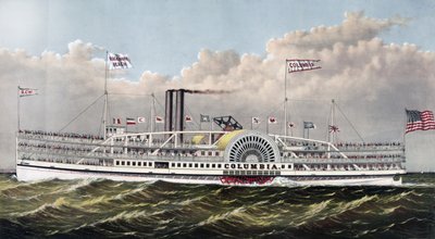 哥伦比亚号汽船："海洋宝石"，由 Currier  Ives 出版，约 1877 年。 作者 N. Currier 和 Ives JM