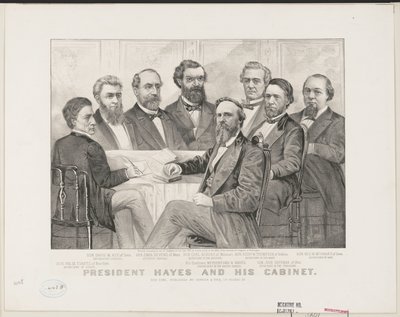 海斯总统和他的内阁，约1877年（石印）。 作者 库里尔和艾夫斯