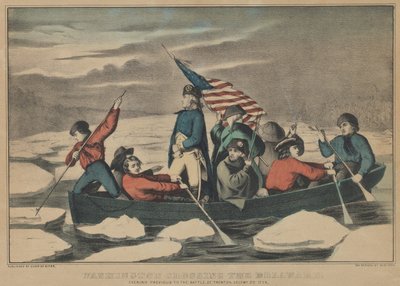 1776年12月5日，华盛顿在特伦顿战役前的晚上穿越特拉华河。 作者 库里尔和艾夫斯