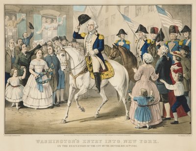 华盛顿在1783年11月25日被英国人疏散时进入新约克市 作者 库里尔和艾夫斯