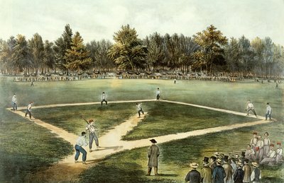 美国国家棒球比赛 - 新泽西州霍博肯的Elysian Fields大赛，1866年（见32902） 作者 N. and Ives，JM库里尔