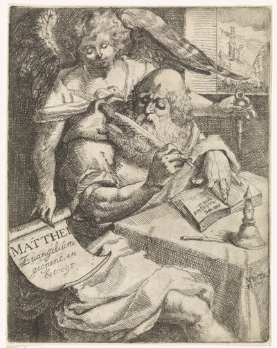福音传道者马太 Matthei Evangelium 开幕并争论（对象上的标题） 扉页：S. van Til, Het euangelium des H. apostles Matthæi (...) 以简短笔记打开，1687 年 作者 weduwe 贾斯珀·戈里斯