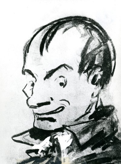查尔斯-波德莱尔（1821-67）的漫画（纸上铅笔）（黑白照片）。 作者 纳达尔
