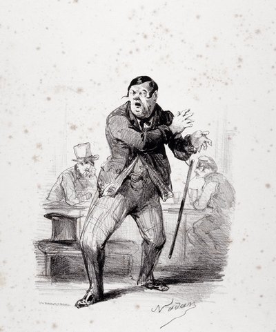 Comedians on stage. Plate inserted in the album “Les Ficelles Dramatiques deroulees by Berthelier de l