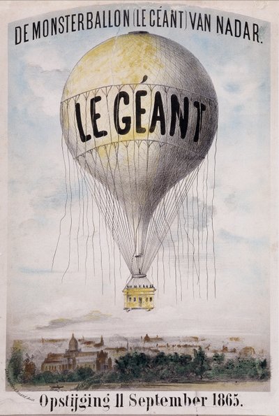 De Monsterballon (Le Giant) van Nadar Opstijging 11 September 1865. Dutch advertisement for the unwinding of the ball “The Giant” on September 11 作者 纳达尔
