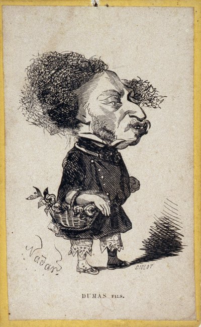Portrait load (portrait-charge) by Alexandre Dumas Jr. (1824-1895), French writer. Cartoon by Gaspard Felix Tournachon dit Felix Nadar (1820-1910). 作者 纳达尔