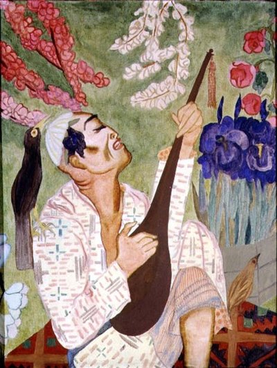日本人弹琵琶（布面油画 作者 纳德日达（Nadezhda Vladimirovna Lermontova）