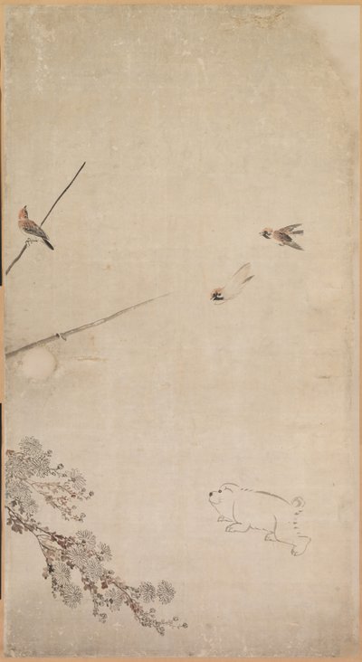 小狗、麻雀和菊花 作者 长泽玫瑰