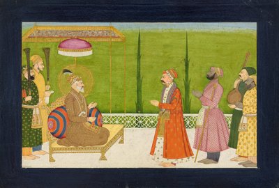 诗人Sundar Das在Shah Jahan皇帝面前，来自<em>Sundar Shringar</em>的对开纸。 作者 奈因苏赫