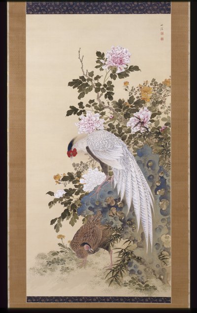 牡丹雉图（水墨设色绢本） 作者 中林筑景