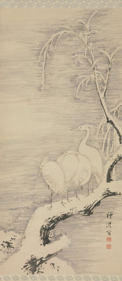 苍鹭在雪中，ca。 1840年。 作者 中林筑东
