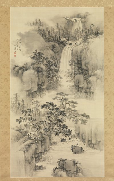 有瀑布的风景，1841年。 作者 中林筑东