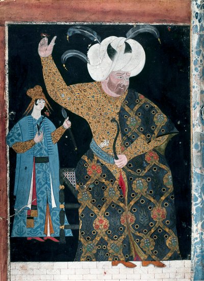 奥斯曼帝国：““苏丹塞利姆二世的肖像，称为醉酒者或金发女郎（1524-1574）””水彩画归功于 Reis Haydar Nakkep dit Nigari（1494-1572）（TKS 2134，fol. 3 b）伊斯坦布尔，托普卡匹塞雷 作者 Nakkep叫Nigari Reis Haydar