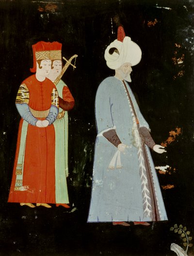 苏丹苏莱曼壮丽（1494-1566）与两位贵宾 作者 Nakkep，称为Nigari Reis Haydar
