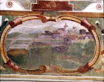弗朗西斯科-德-美第奇（1541-87）的 "书房"（Studiolo），描绘了美第奇的一座别墅的门楣细节 作者 Nanni di B. Bigio 和 Bartolomeo Ammannati