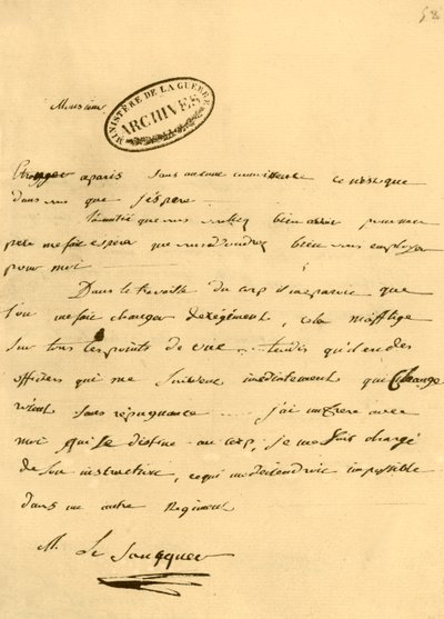 拿破仑给战争事务员勒索克的信，1791年6月3日，1921年。 作者 拿破仑·波拿巴一世