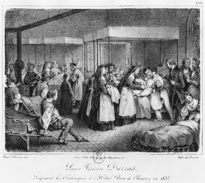 1832年，Victory Darras姐妹在Chauny的Hotel-Dieu酒店照看霍乱的受害者 作者 拿破仑·托马斯
