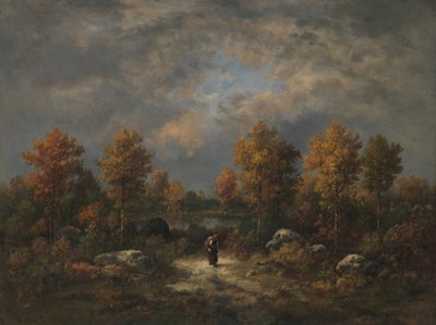 秋天：林地池塘，1867年。 作者 Narcisse Virgile Diaz de laPeña