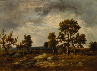 枫丹白露森林毒蛇池塘附近的小路，c。 1860年代（木板油画） 作者 Narcisse Virgile Diaz de laPeña