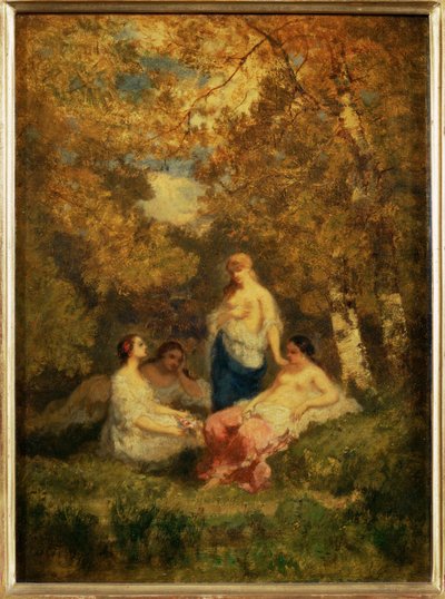 Quatre filles au repos dans la foret - 四个女孩在森林中休息... 作者 Narcisse Virgile Diaz de laPeña
