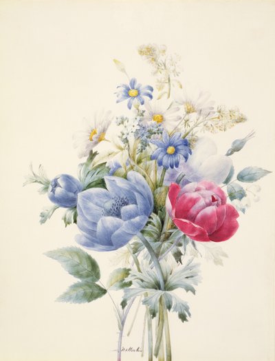 玫瑰，海葵，木犀花和雏菊（牛皮纸上的水粉和水粉） 作者 娜塔莉·德埃斯梅纳德