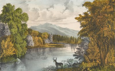 麋鹿头湖，缅因州，1857-72., 1857-72.创作者：Nathaniel Currier, James Merritt Ives, Currier and Ives. 作者 库里尔和艾夫斯