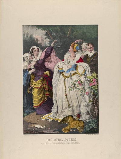 敌对的女王--苏格兰的玛丽女王反抗伊丽莎白女王，1857-72.创作者：Nathaniel Currier, James Merritt Ives, Currier and Ives. 作者 库里尔和艾夫斯