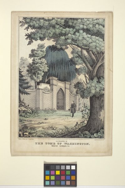 拉法耶特在华盛顿墓前（手绘彩色石版画） 作者 纳撒尼尔·卡里尔（Nathaniel Currier）