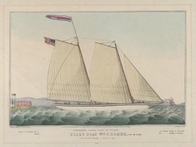 领航船威廉-J-罗默，船长麦奎尔，1846年2月9日启程前往英国（手绘石版画）。 作者 纳撒尼尔·卡里尔（Nathaniel Currier）