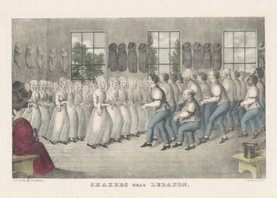 黎巴嫩附近的振动器，1830年（手工彩色石版画） 作者 纳撒尼尔·卡里尔（Nathaniel Currier）