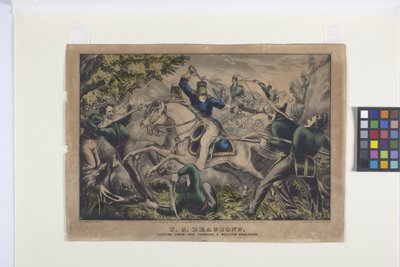 美国龙骑兵在墨西哥伏击区开路（手绘版画） 作者 纳撒尼尔·卡里尔（Nathaniel Currier）