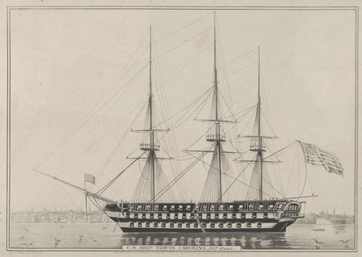 U.S. Ship North Carolina, 102 Guns, 1843., 1843. 作者 纳撒尼尔·卡里尔（Nathaniel Currier）