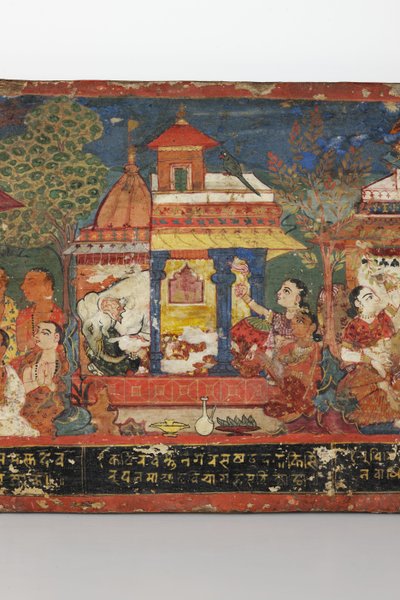 佛教手稿封面的细节（不透明的木板上的wc） 作者 Nepalese School