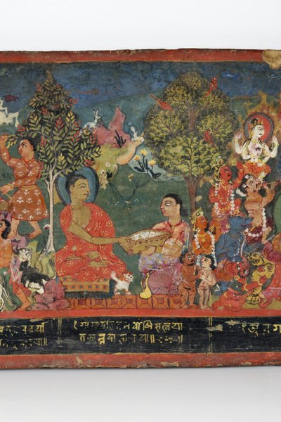 佛教手稿封面的细节（不透明的木板上的wc） 作者 Nepalese School