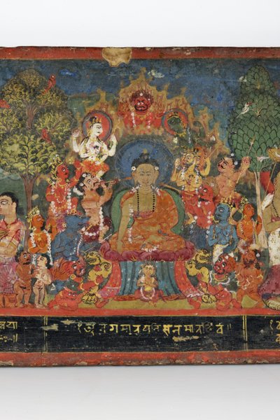 佛教手稿封面的细节（不透明的木板上的wc） 作者 Nepalese School