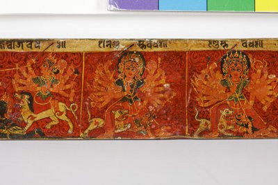 Devimahatmya手稿封面的细节（木头上不透明的wc） 作者 Nepalese School
