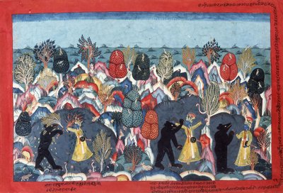 熊王克里希纳战役Jambavata，c。 1775年 作者 尼泊尔学校