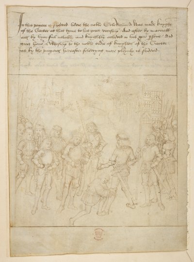 Cotton Julius E. IV, art.6，"Beauchamp Pageants"，约 1483 年（牛皮纸上的墨迹） 作者 荷兰语学校