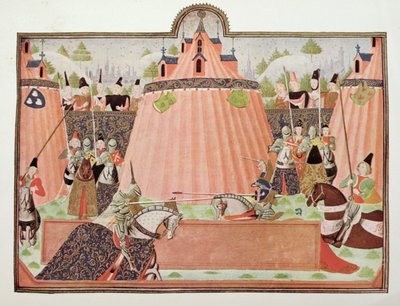 Harl 4379 f.43 在圣英格莱弗特举行的锦标赛，选自布鲁日 "弗罗萨特纪事 作者 荷兰语学校