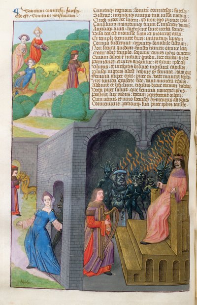 324 f.101诉Orpheus和Eurydice，Cerberus和Pluto，来自Metamorphoses 10 by Ovid，1479 作者 荷兰语学校