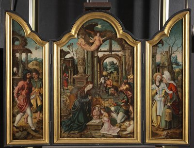三联画-牧羊人的崇拜，1535年 作者 荷兰语学校