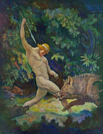 野猪狩猎，1929年 作者 纽维尔·康威斯