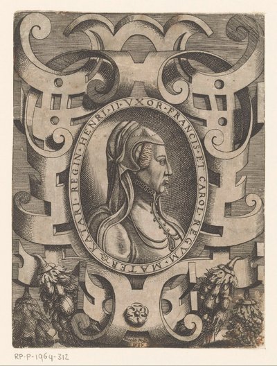 法国王后凯瑟琳-美第奇肖像
Katari Regin Henri II Uxor Francis et Carol Regum Mater（物品上的标题）
君主和其他杰出人物的肖像（系列名称）
Imagines Quorundam Principum et Illustrium Virorum（系列名称 作者 尼科洛·内利（NiccolòNelli）